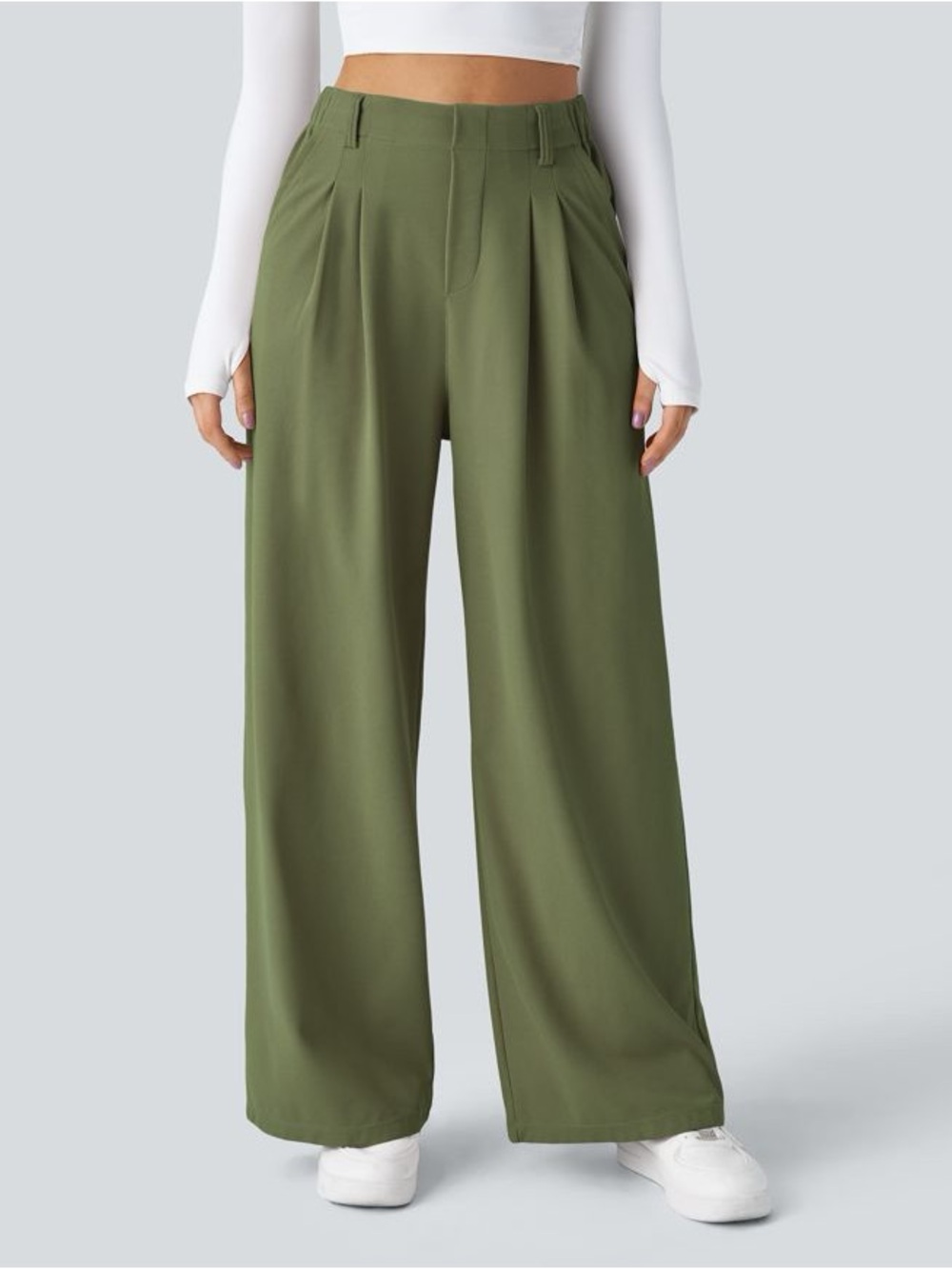 NWT | Halara Flex™ High Waisted Pocket Wide Leg Waffle Work Pants | Green